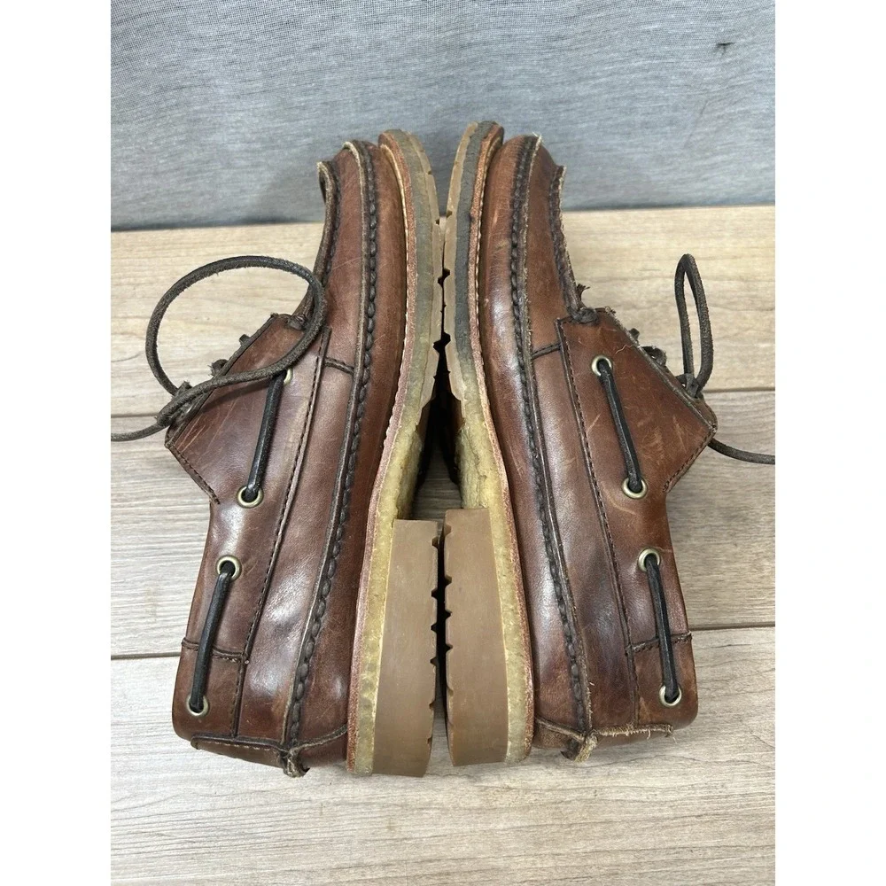 FRYE Nolan Brown Leather Moc Toe Boat Shoes Men's 8D,Mexico Double Bottom Sole